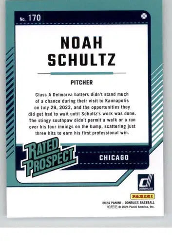 2024 Donruss #170 Noah Schultz NM-MT RC Rookie White Sox Rated Prospect ID:74550 - Trading Cards