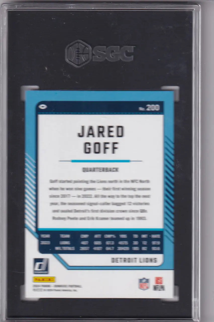 Graded Jared Goff football card in 2024 Donruss #200 SGC 10 Detroit Lions