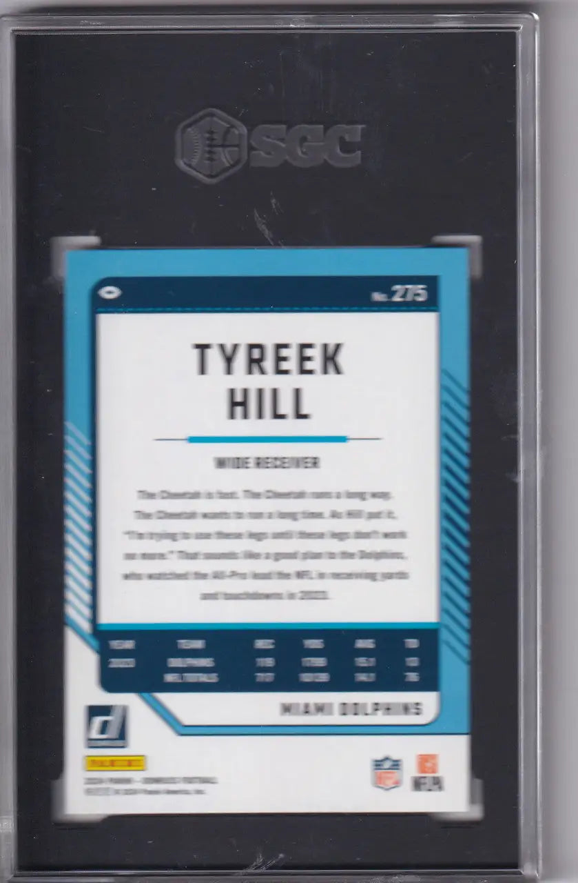 Graded Tyreek Hill football card 2024 Donruss #275 SGC 9.5 Miami Dolphins