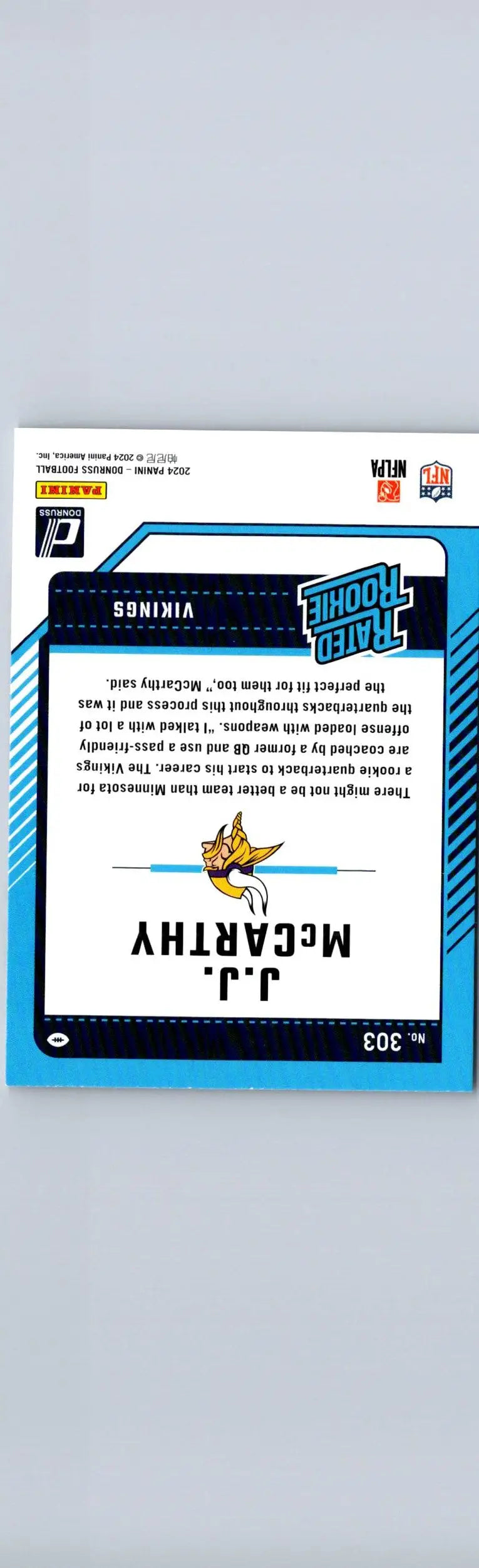 2024 Donruss J J McCarthy Rated Rookie football card product image