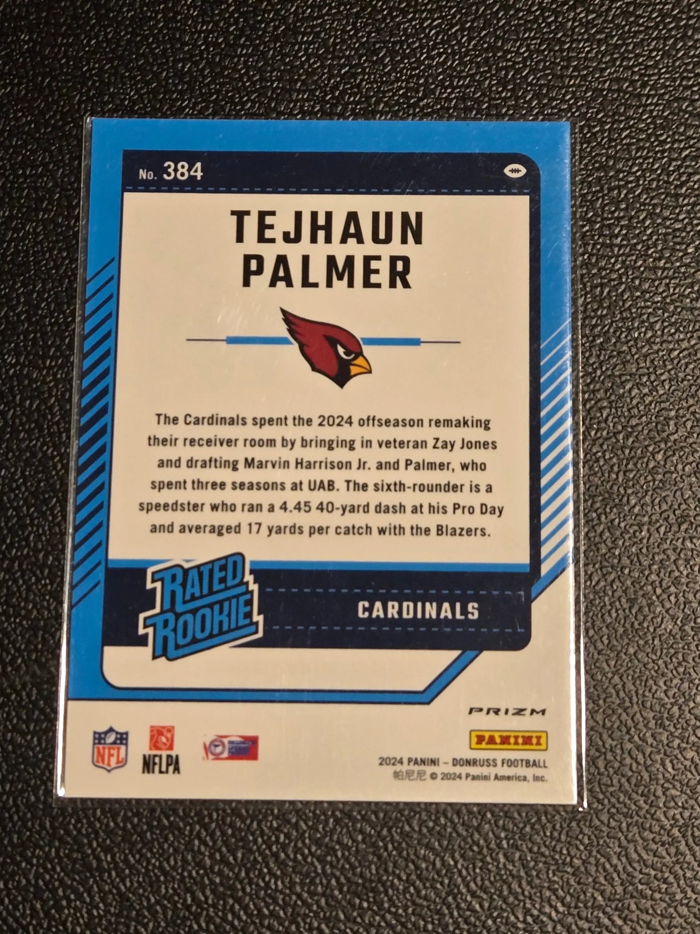 Tejhaun Palmer rookie football card from 2024 Donruss Optic Rated Rookies Preview Red Wave