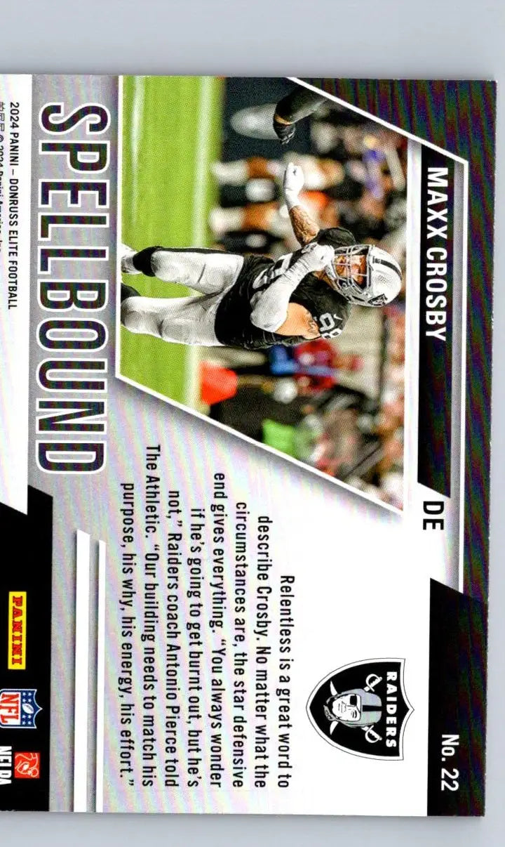 Maxx Crosby Spellbound Pink football trading card from 2024 Donruss Elite series