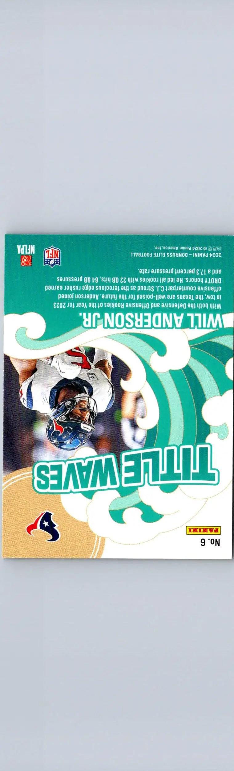 Football trading card featuring Will Anderson Jr. from 2024 Donruss Elite Title Waves Green