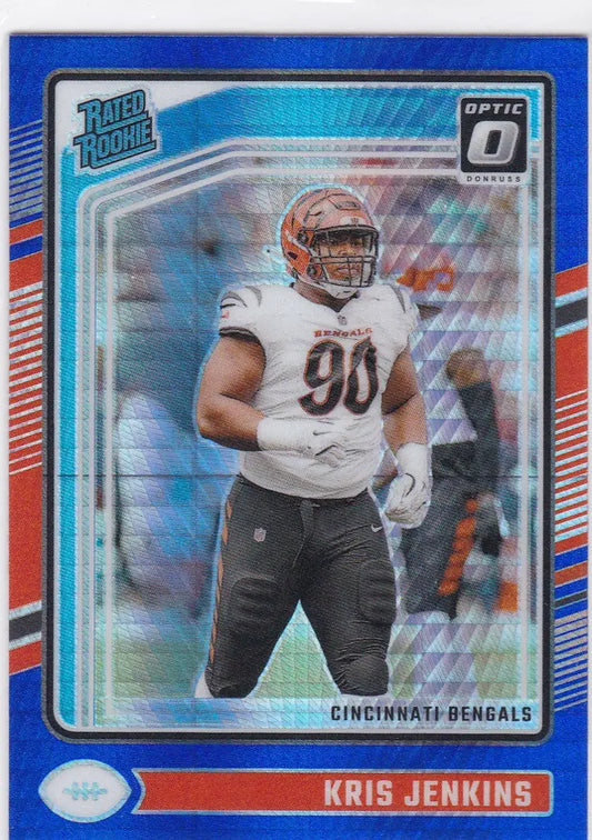 Kris Jenkins Blue Rated Rookie football card from 2024 Donruss Optic Cincinnati Bengals