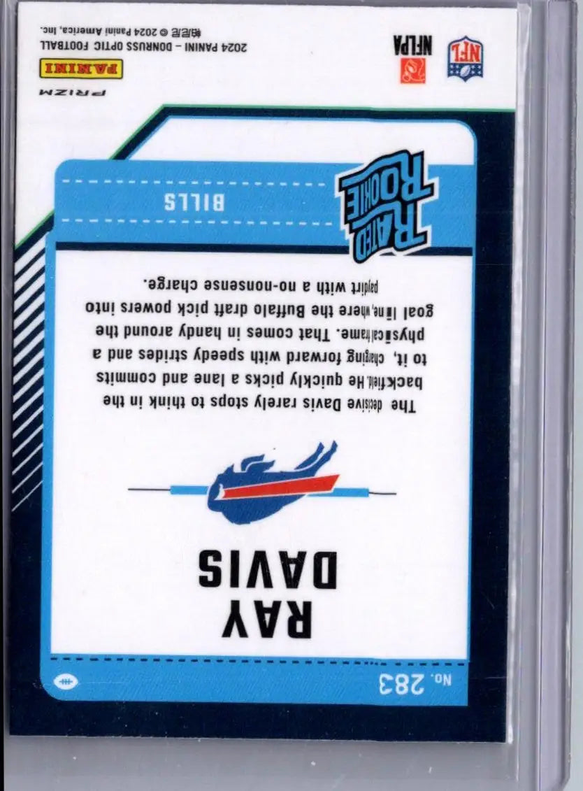 Ray Davis football card featuring 2024 Donruss Optic #283 Davis Purple Shock design