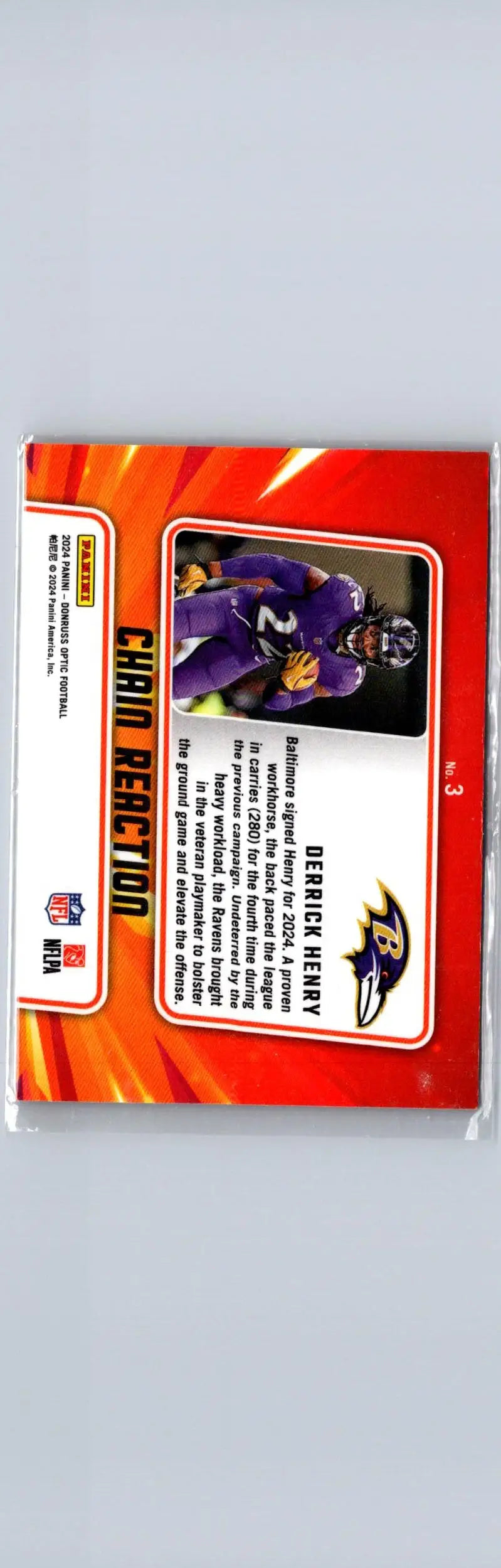 Derrick Henry football card from 2024 Donruss Optic Henry Chain Reaction collection