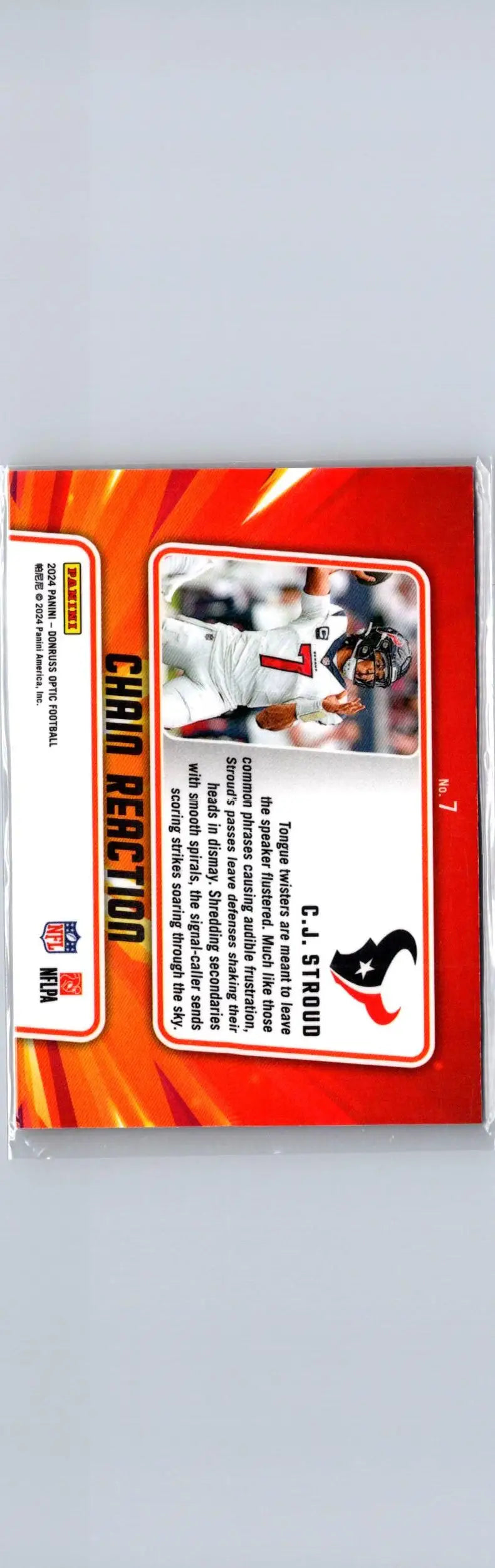 Collectible C.J. Stroud Chain Reaction trading card from 2024 Donruss Optic series