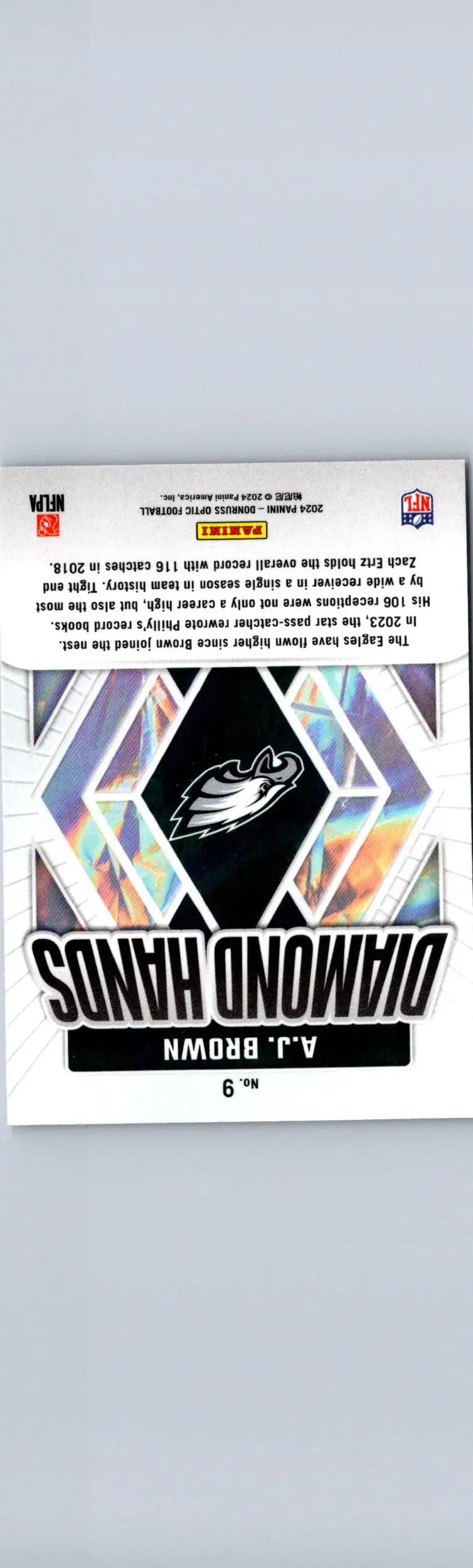 A.J. Brown Diamond Hands football card from 2024 Donruss Optic series showcasing brown diamond design