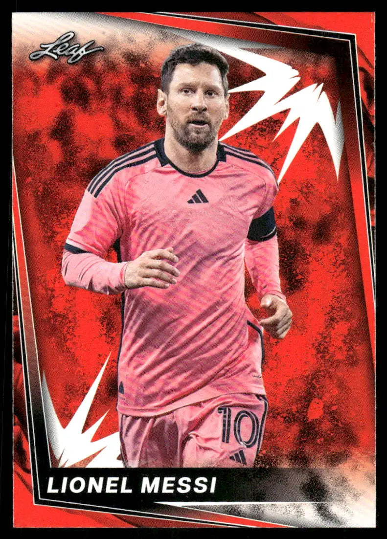 2024 Leaf Lionel Messi #5 Red Soccer trading card displayed in Leaf Lionel Messi collection