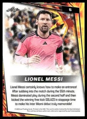 2024 Leaf Lionel Messi #5 Soccer trading card featuring Lionel Messi collectible item