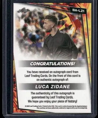 Soccer trading card featuring Luca Zidane from 2024 Leaf Luca Zidane series
