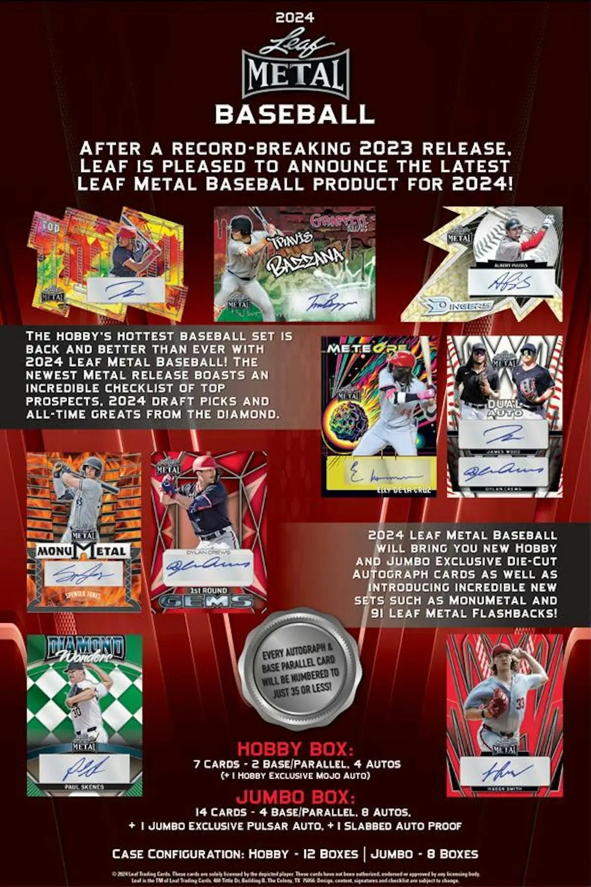 2024 Leaf Metal Baseball Jumbo Box advertisement showcasing Leaf Metal Baseball cards