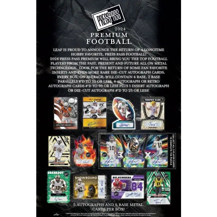 Press Pass 2024 Premium Football Cards Advertisement for Leaf Press Pass Premium Hobby
