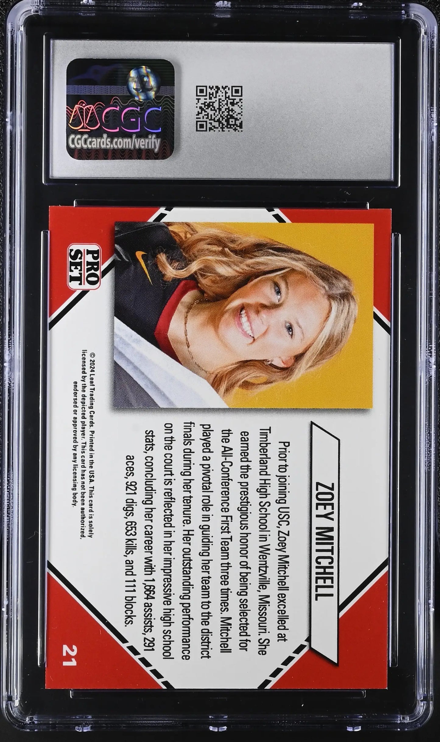 Graded Zoey Mitchell trading card from 2024 Leaf Pro Set USC Volleyball set
