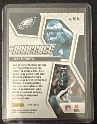 Jalen Hurts football card 2024 Mosaic Silver Disco Insert No Huddle #M-5 Eagles