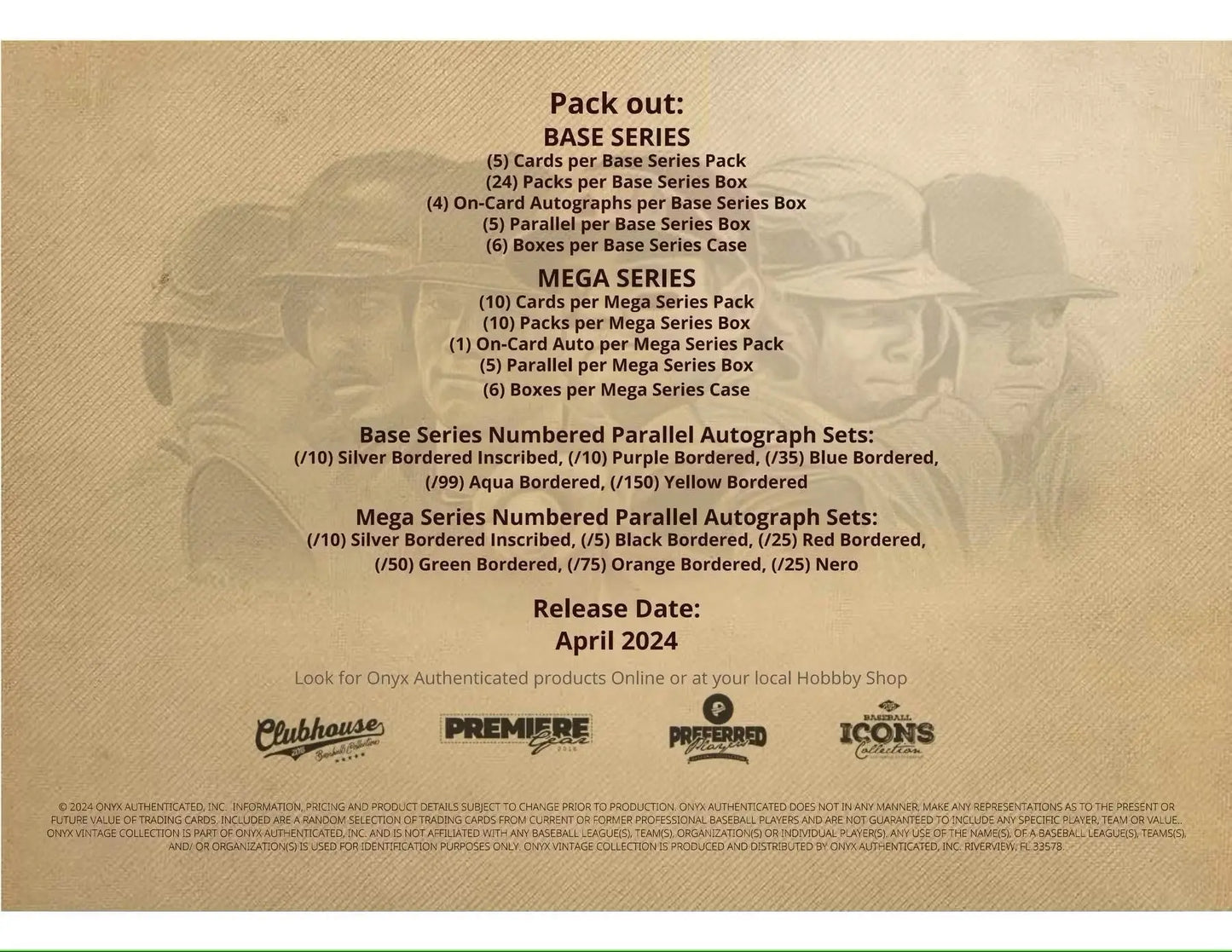 Sports trading card pack-out details from 2024 Onyx Vintage Mega Series Baseball Hobby Box