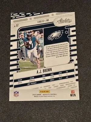 2024 Panini Absolute A.J. Brown trading card featuring Philadelphia Eagles player
