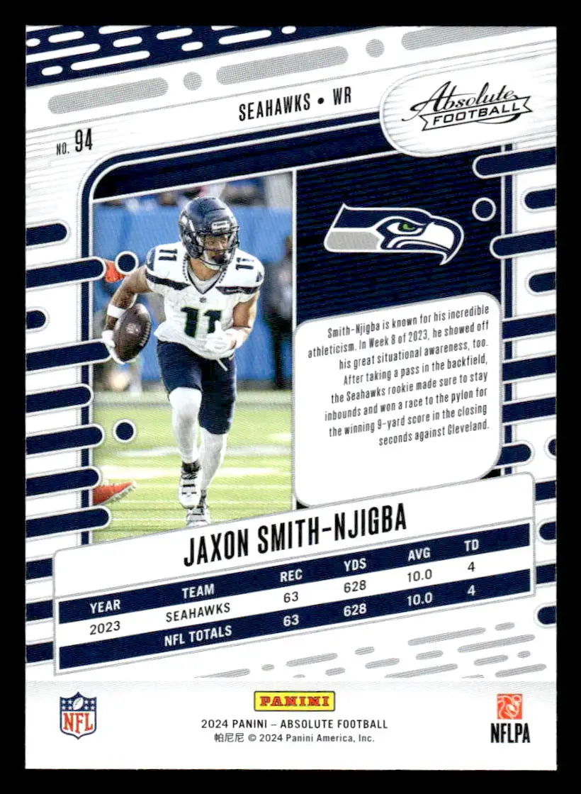 2024 Panini Absolute trading card of Jaxon Smith-Njigba in red and blue design