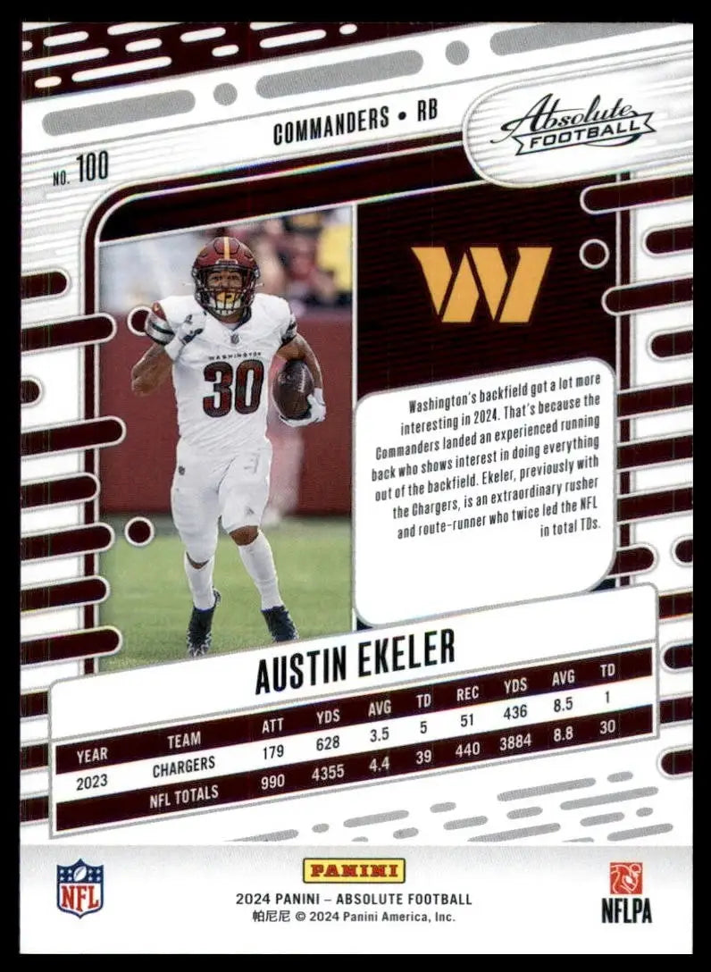 2024 Panini Absolute Austin Ekeler #100 Washington Commanders Football Card NFL - Football Card