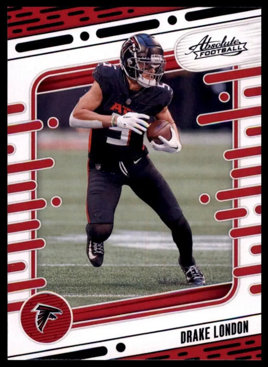 Football card featuring Drake London of the Atlanta Falcons in 2024 Panini Absolute Black series