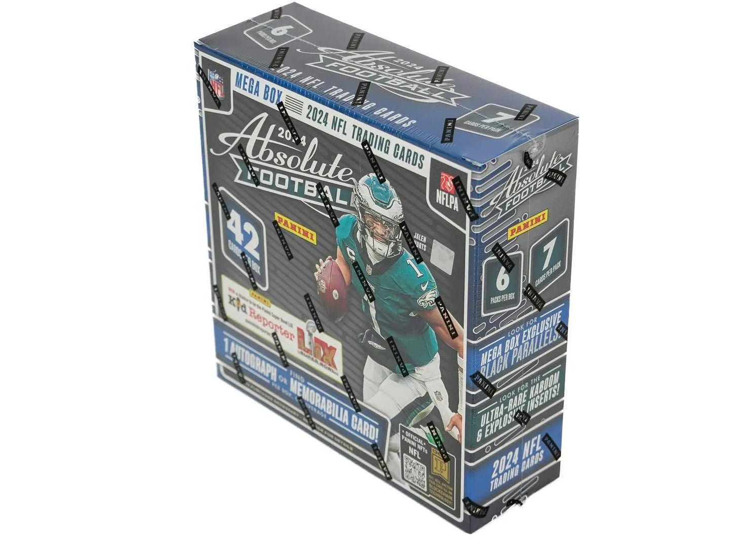 2024 Panini Absolute Football Mega Box featuring cards and collectibles from Absolute Football
