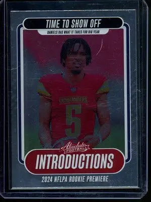 Football trading card featuring Jayden Daniels in a red jersey from Panini Absolute Jayden series