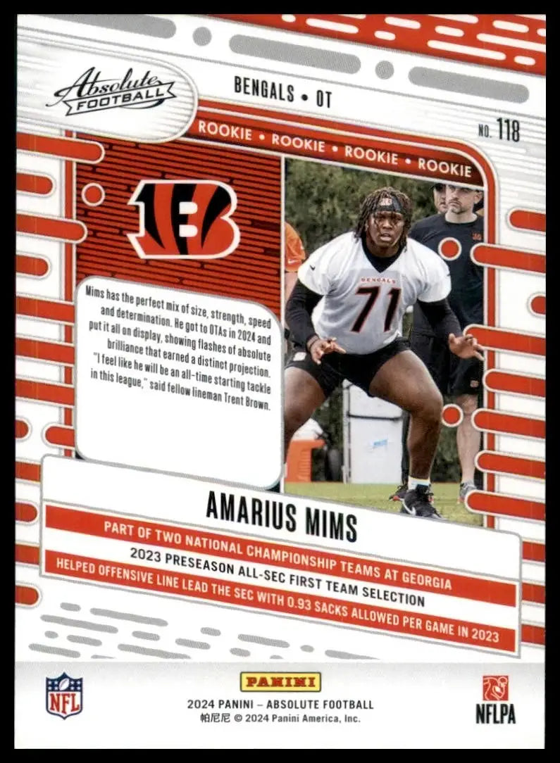 2024 Panini Absolute Rookie Amarius Mims #118 Cincinannti Bengals Football Card - Football Card