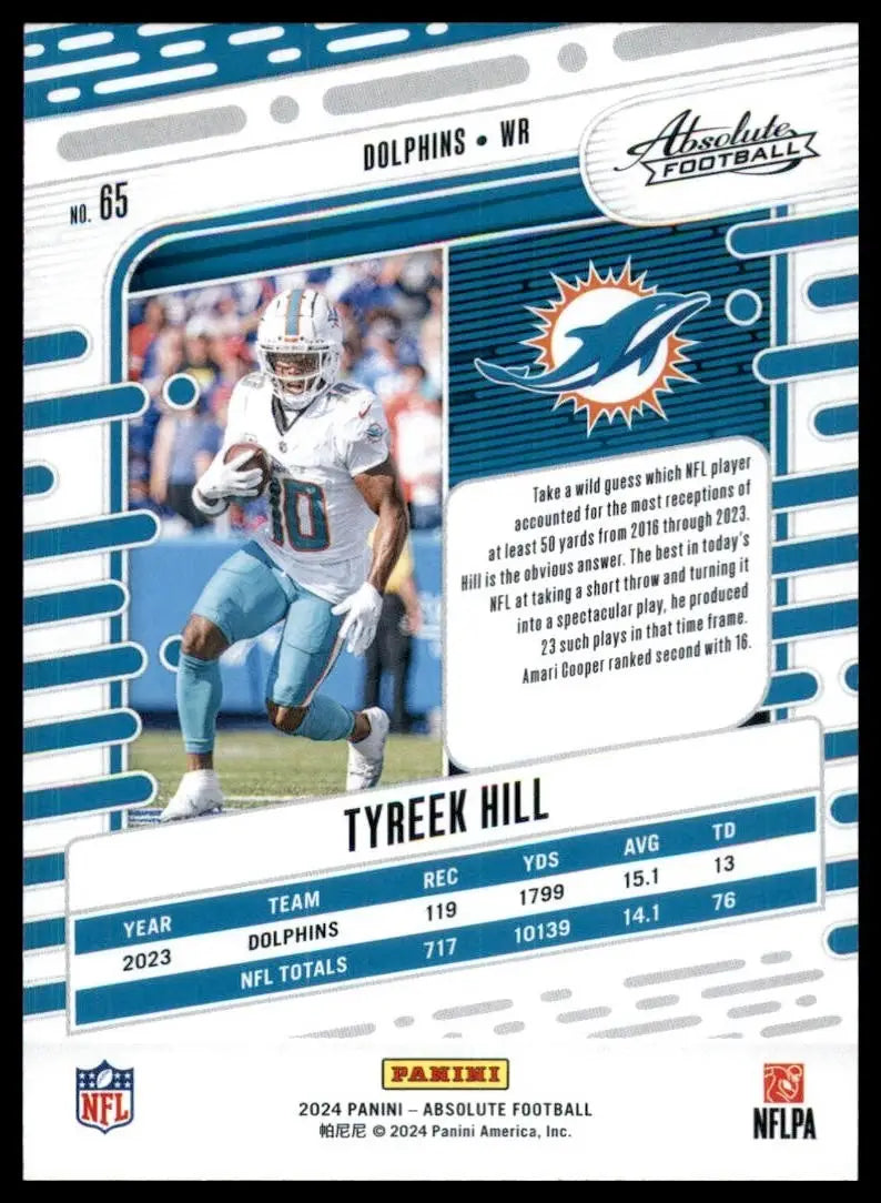 2024 Panini Absolute Tyreek Hill #65 Miami Dolphins Football Card NFL Sports - Football Card