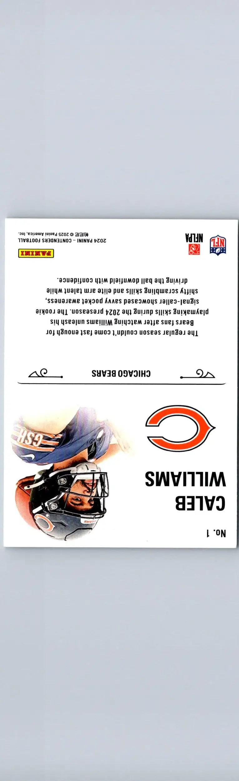 Caleb Williams rookie football card from 2024 Panini Contenders Williams Rookie Stallions