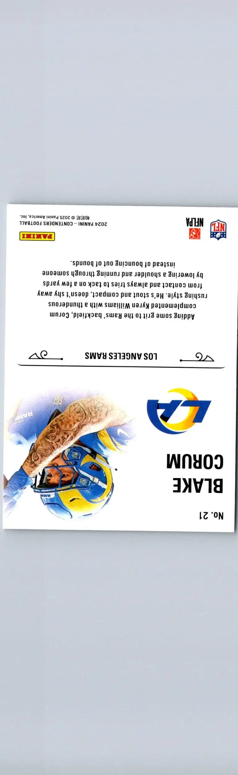 Blake Corum football card from 2024 Panini Contenders featuring Blake Corum rookie stallions