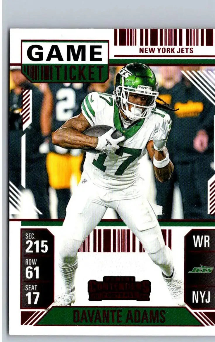 Football trading card featuring Davante Adams from 2024 Panini Contenders Adams Game Ticket Red