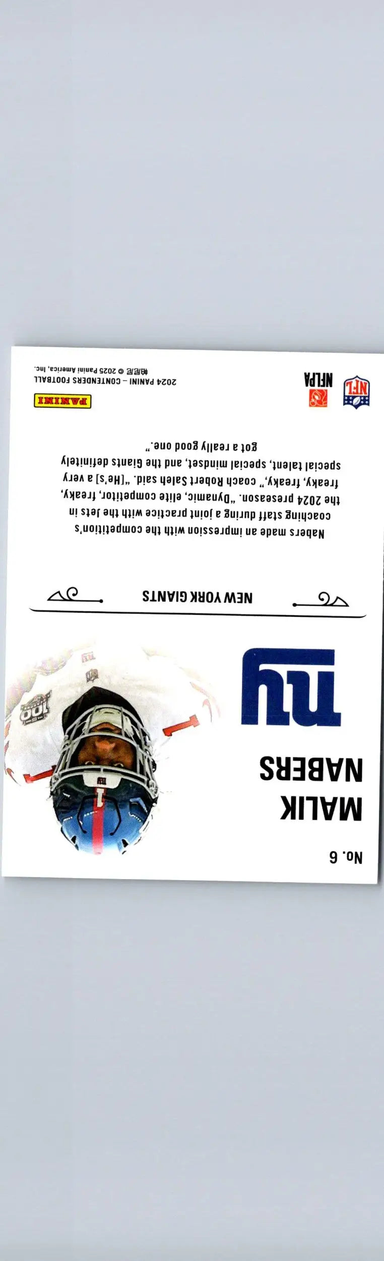 Malik Nabers rookie football card from 2024 Panini Contenders Nabers Rookie Stallions