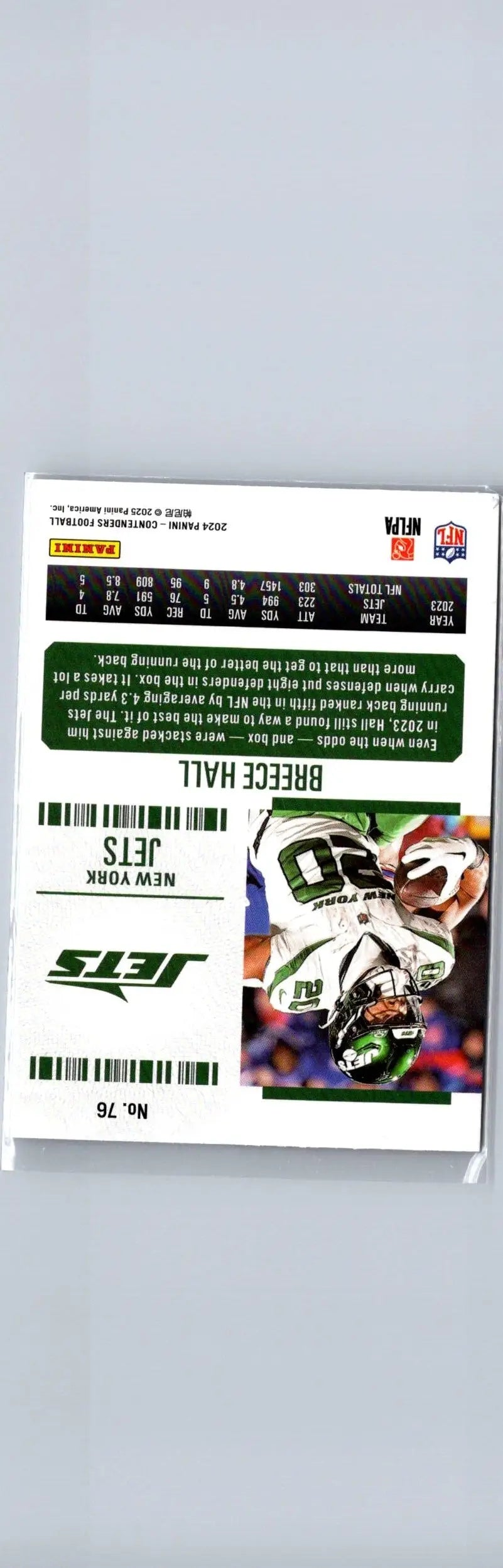 Breece Hall football card from 2024 Panini Contenders Hall Game Ticket Bronze