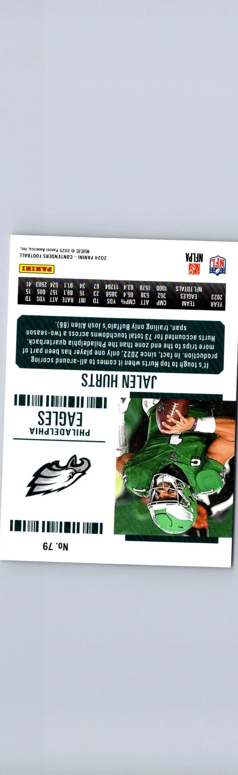 Jalen Hurts football card from 2024 Panini Contenders Hurt’s Game Ticket Bronze