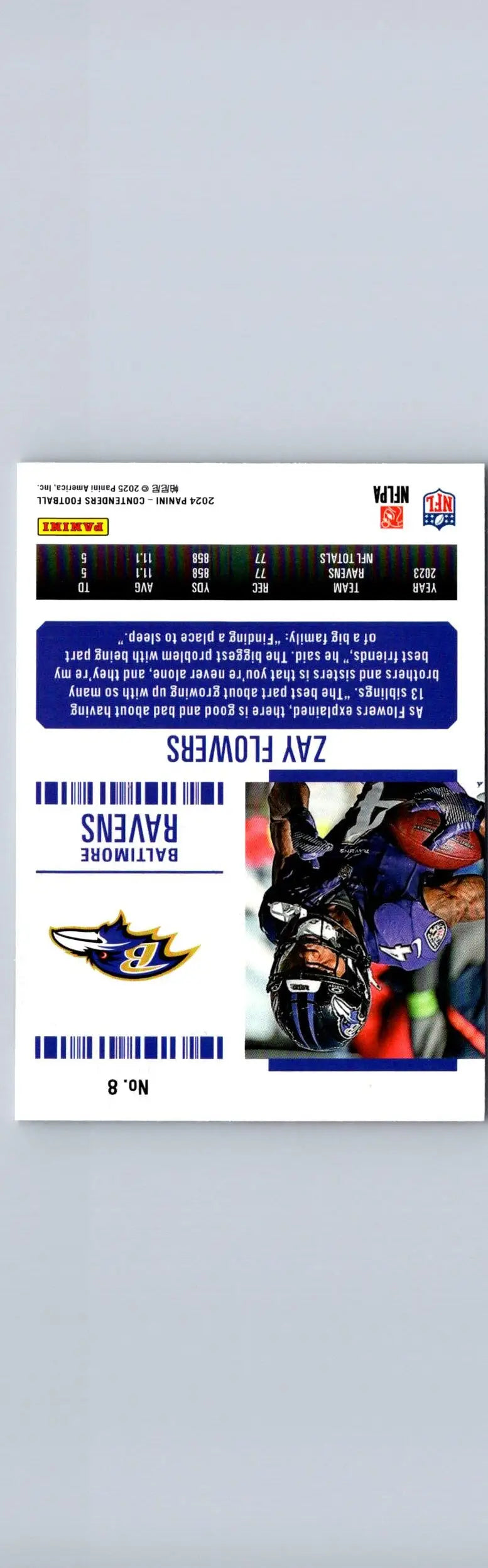 Zay Flowers football card from 2024 Panini Contenders Zay Flowers Game Ticket Bronze