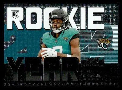 Football trading card of Brian Thomas Jr in teal jersey from 2024 Panini Contenders Football