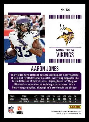 Aaron Jones divisional football card from 2024 Panini Contenders with divisional ticket design