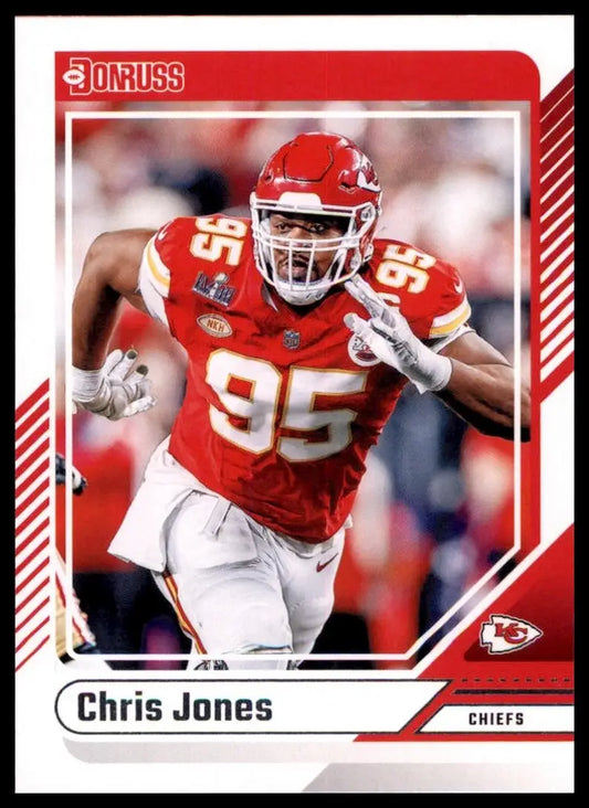 Football card featuring Chris Jones in red Kansas City Chiefs uniform from 2024 Panini Donruss