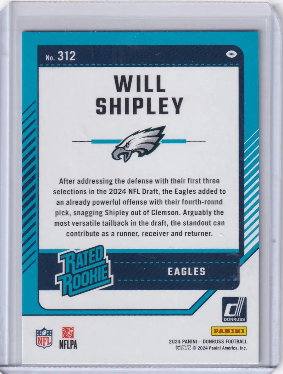 2024 Panini Donruss Green Press Proof #312 Will Shipley - Philadelphia Eagles - Trading Card