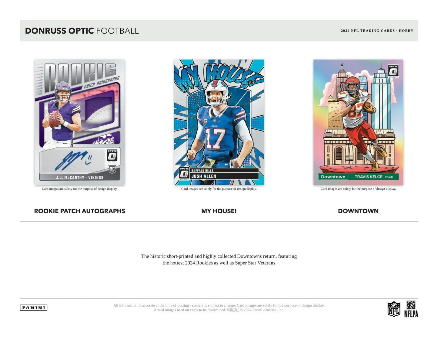 Football trading cards from 2024 Panini Donruss Optic Football Hobby Box featuring autograph cards