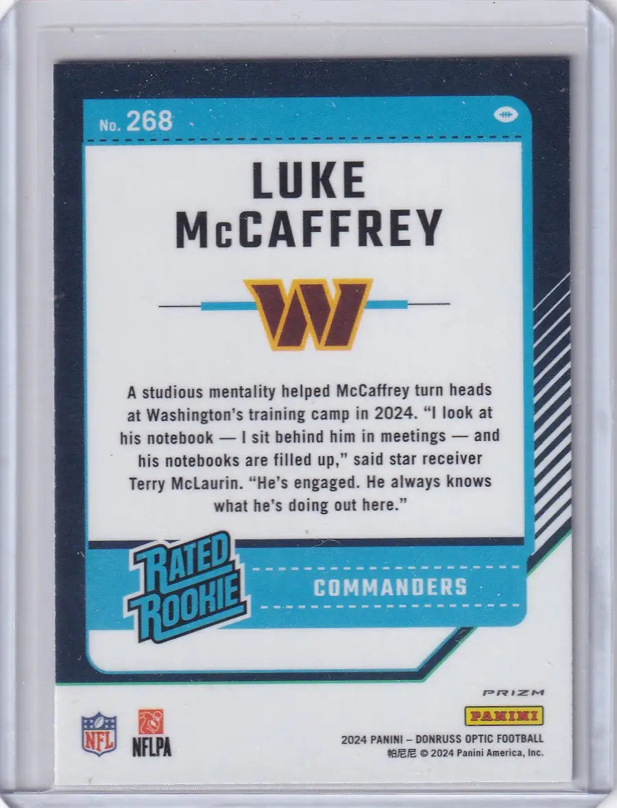 2024 Panini Donruss Optic Purple Shock #268 Luke McCaffrey - Commanders