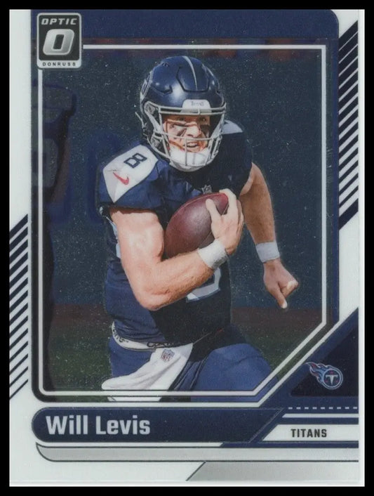 Football card of Will Levis in Tennessee Titans uniform from 2024 Panini Donruss Optic