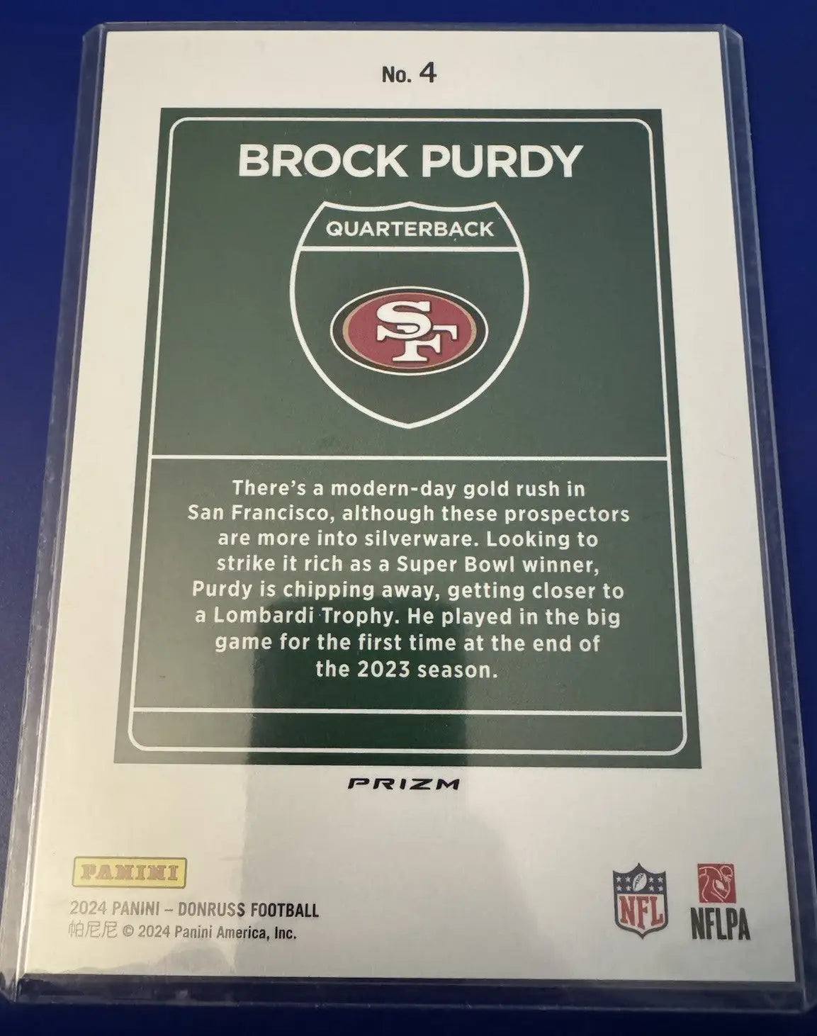 Brock Purdy 2024 Panini Donruss Oversized Downtown Football Card San Francisco 49ers