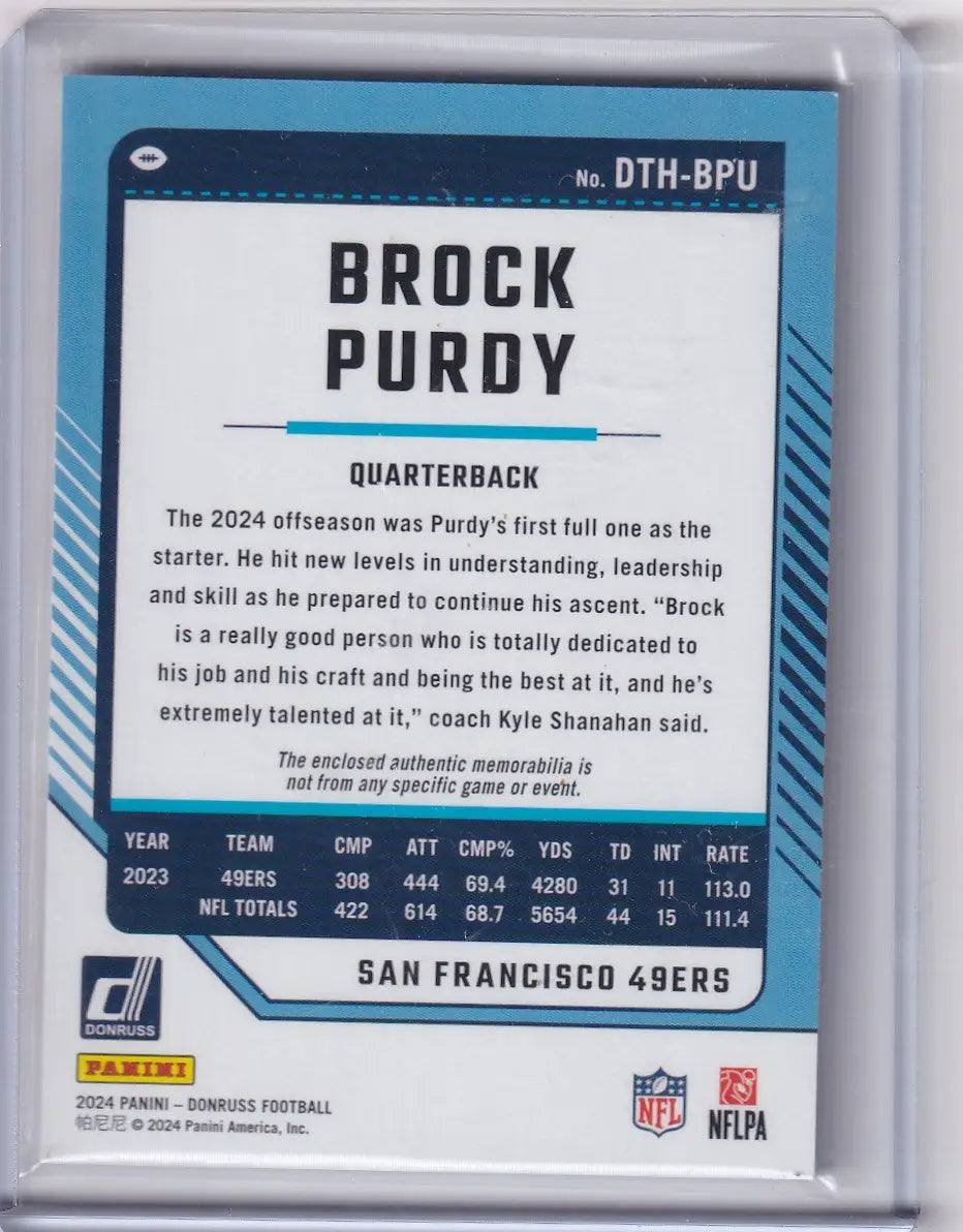 2024 Panini Donruss Relic #DTh-BPU Brock Purdy - San Francisco 49ers - Trading Cards