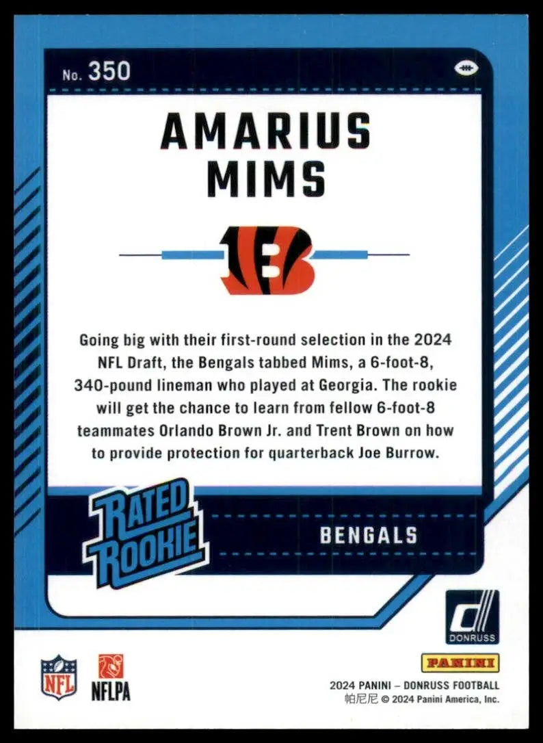 2024 Panini Donruss Rookie Amarius Mims #350 Cincinnati Bengals Football Card - Football Card