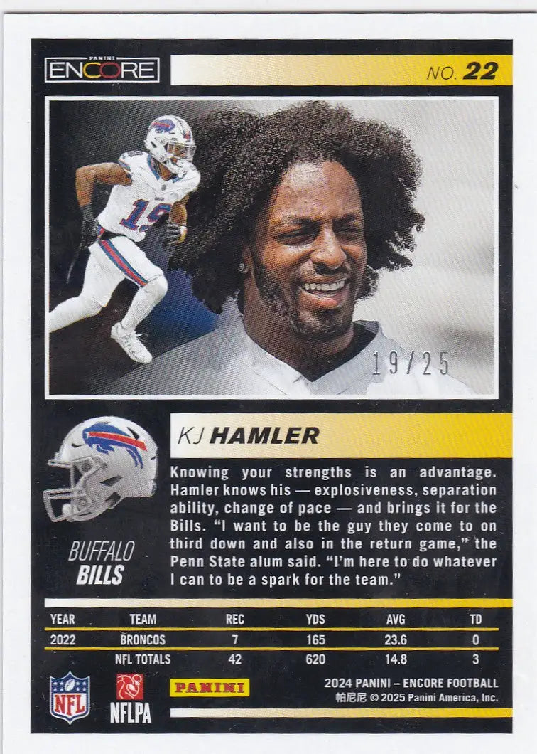 Panini Encore KJ Hamler Blue football trading card Buffal Bills SSP 19/25