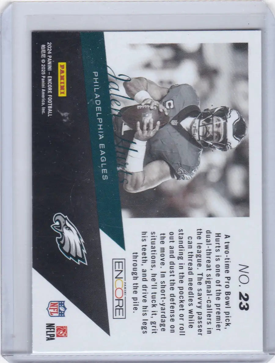Collectible Panini Encore football trading card of Jalen Hurts from the Philadelphia Eagles
