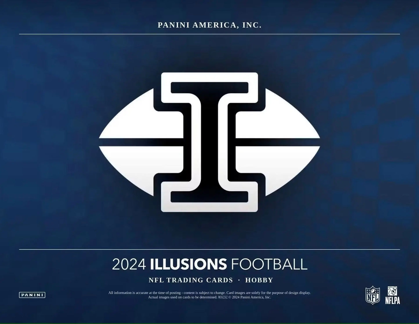 Football trading card design from 2024 Panini Illusions Football Hobby with illusions football and patch autographs
