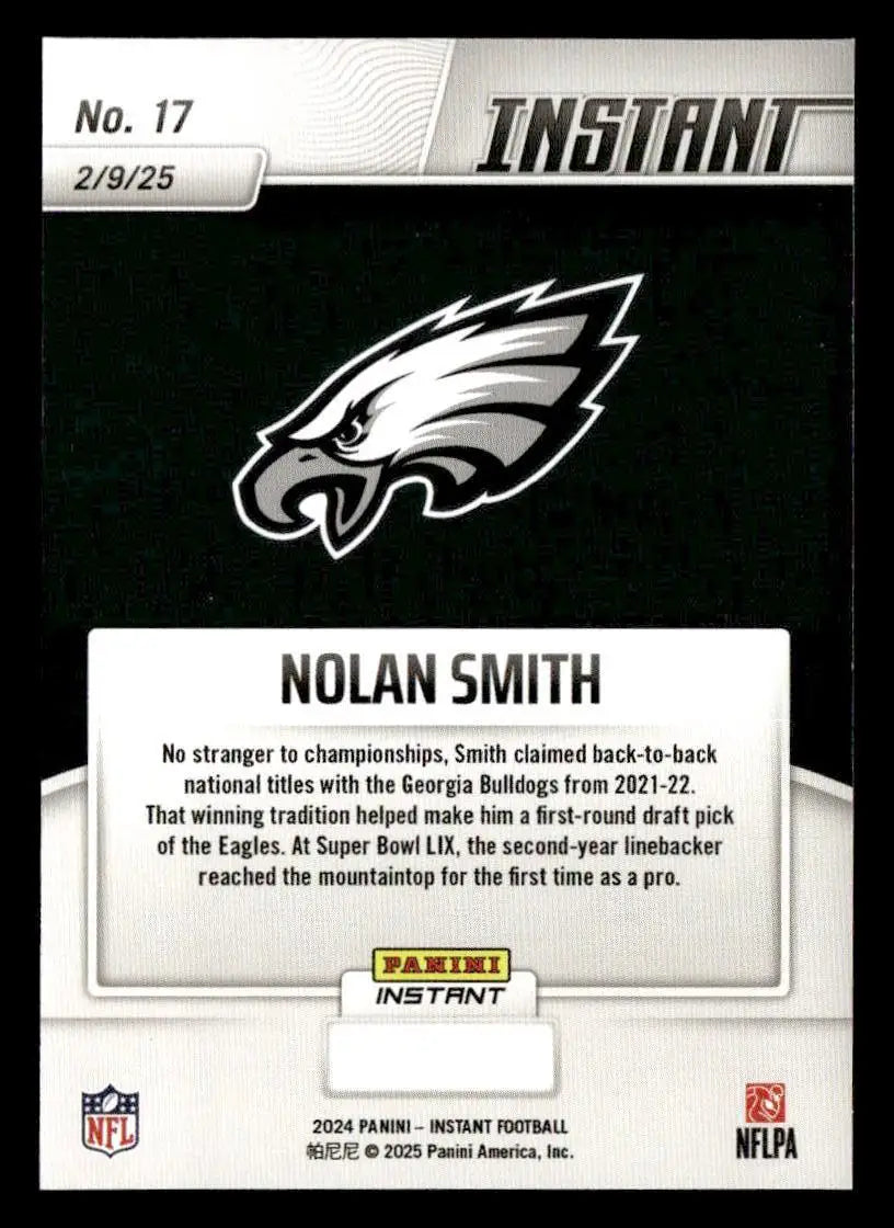 2024 Panini Instant Nolan Smith Philadelphia Eagles Super Bowl LIX Champions card