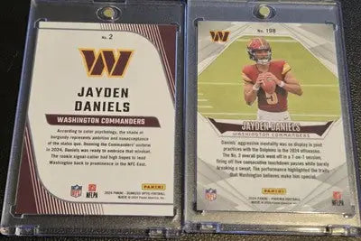 Two Jayden Daniels football cards from the 2024 Panini rookie RC lot